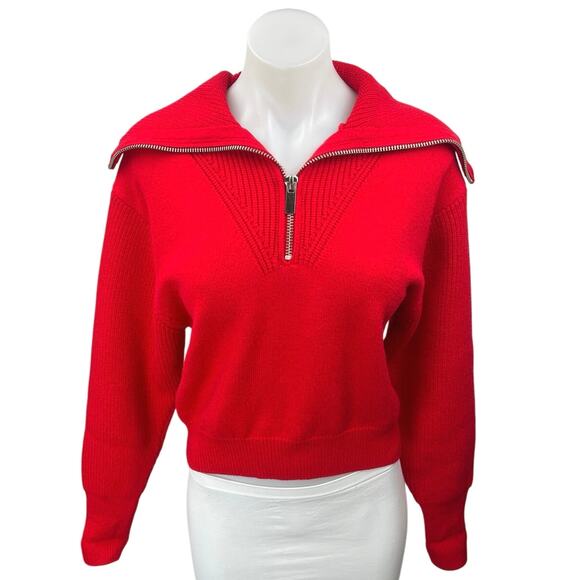 Zara Women's Red Knit 1/4 Zip Collared Long Sleeve Pullover Sweater Top Size L - Picture 3 of 5